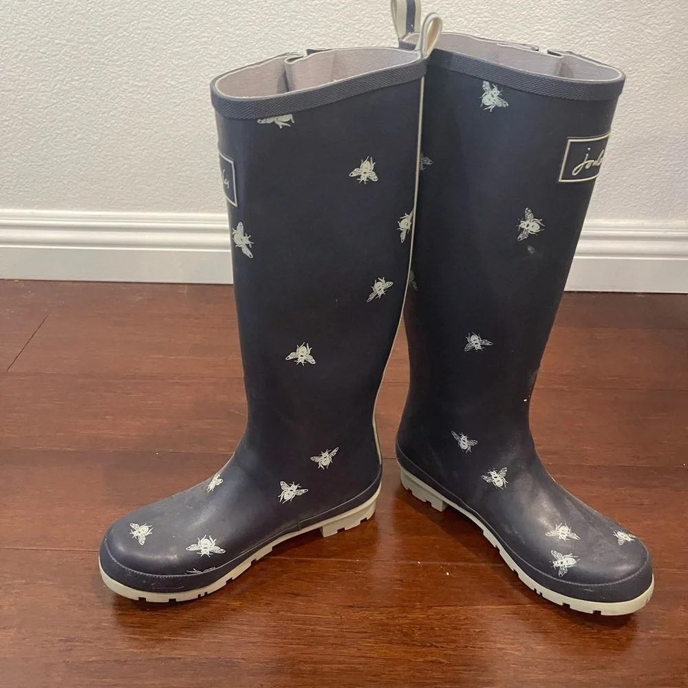 nwot nwob Bee Print joules Rain Boots navy blue galoshes 6